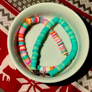 2 bracelets just now made tropical set teal pink purple orange and white